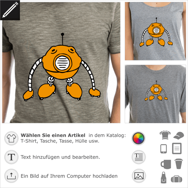 Ball frmiger Roboter Design fr T-Shirt Druck. 3 Farben personalisierbares Motiv.