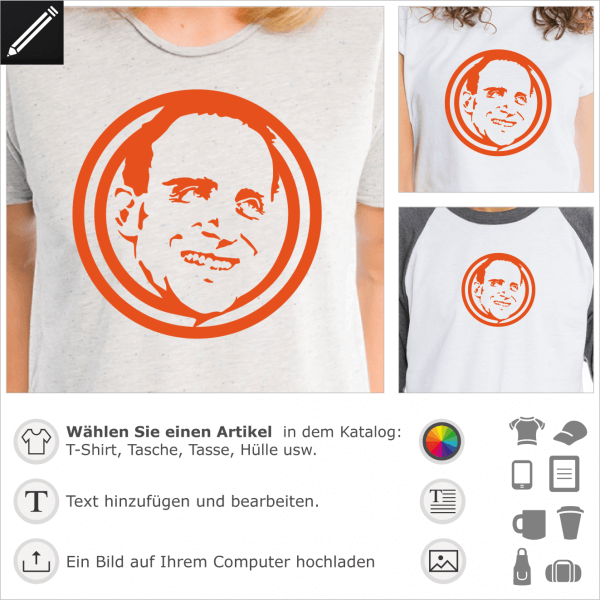 Boris Vian Porträt. Eingekreistes Porträt des französichen Schriftstellers füt T-Shirt Druck.