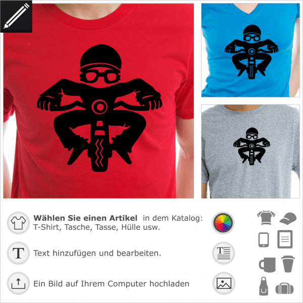 Motorradfahrer, lustige Figur. Gestalte dein Motorad und Biker T-Shirt online. 