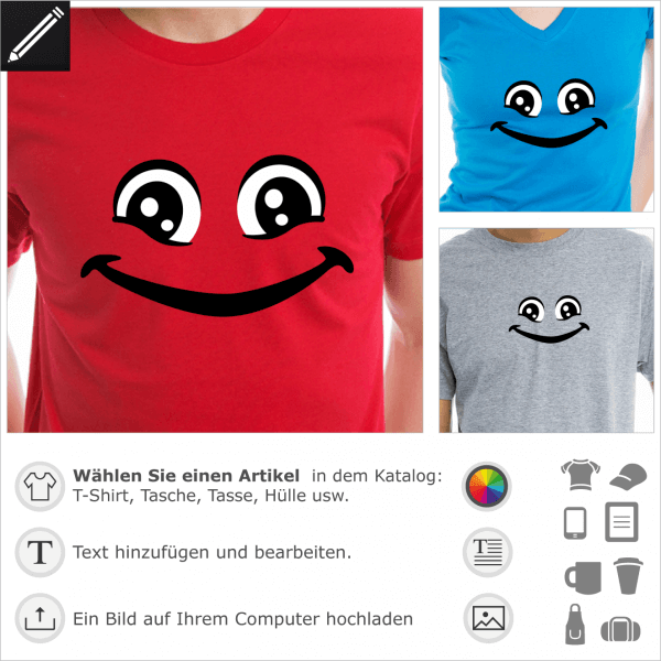 Personalisierbarer Smiley fr T-Shirts und Accessoires Druck. Lchelnder Smiley mit grossen Augen.