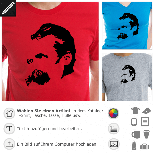 Nietzsche Portrt, Philosophie Design fr T-Shirt oder Accessoire Druck. Gestalte dein Nietzsche T-Shirt online.