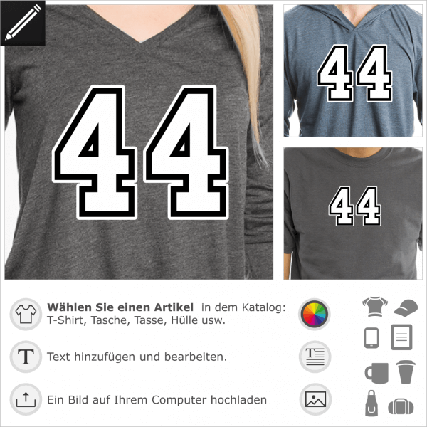 44 Nummer, College Typografie. Personalisierte dein Sport Trikot.