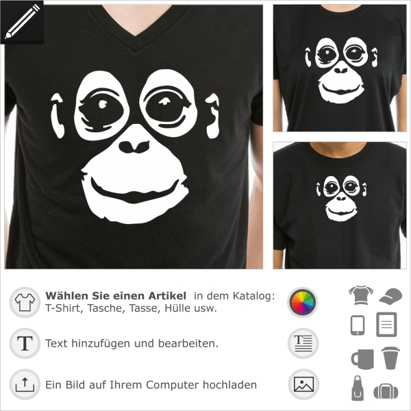 Orang-Utan umgekehrt Design fr dunkle Kleidung. Gestalte ein T-Shirt Wilde Tiere und Affe mit diesem Baby Orang Utan Motiv.