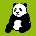 Kleiner sitzender Panda, der in krftigem Schwarz-Wei und dicken Linien gezeichnet ist.