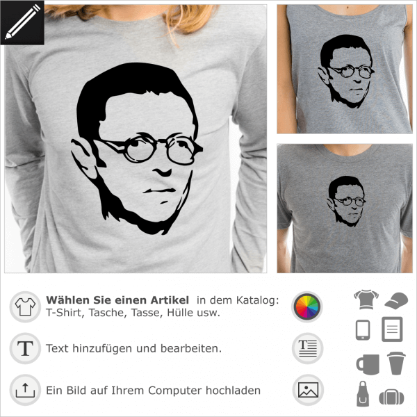 Sartre anpassbares Portrt fr T-Shirt Druck. Personalisierte Philosophie T-Shirts online.