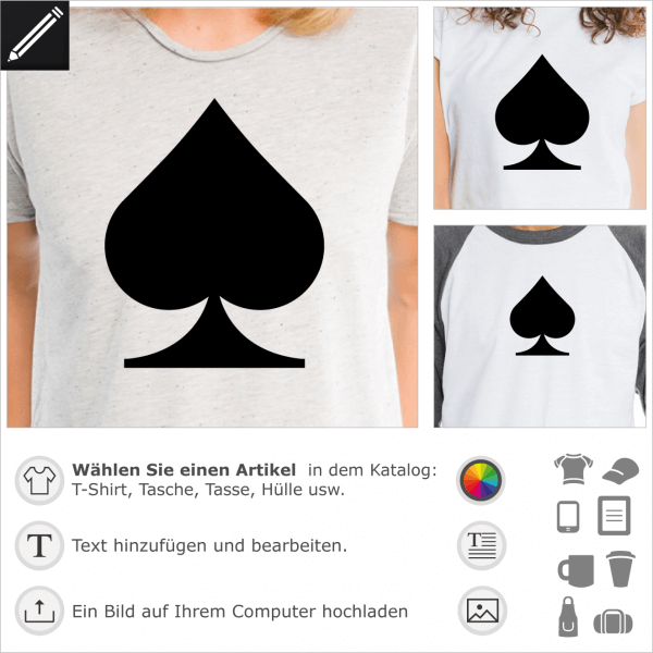 Kartenspiel Pik Motiv. Gestalte ein T-Shirt Poker.