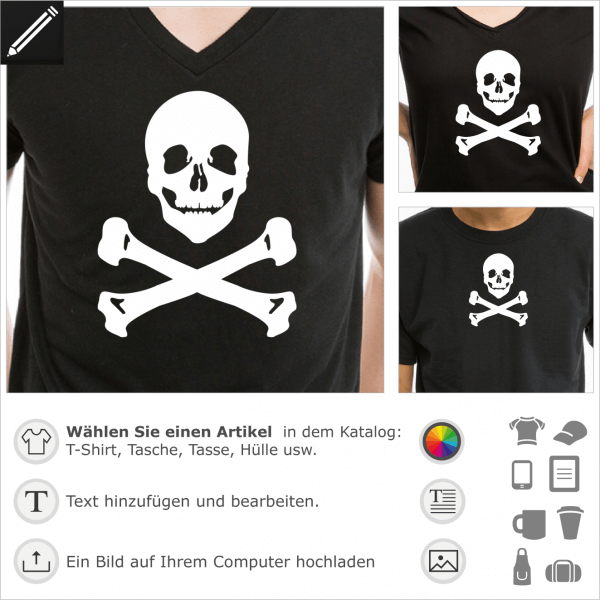 Totenkopf und Knochen anpassbares Design fr T-Shirt Druck.