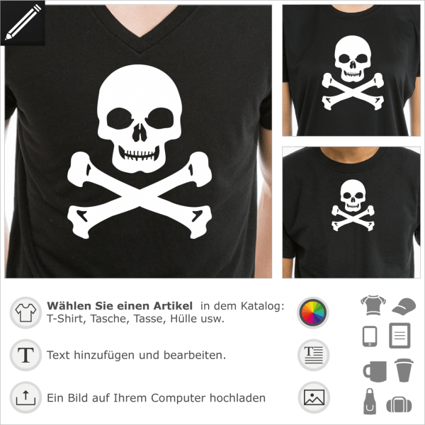 Totenkopf mit massiven Kiefer, anpassbares Design fr T-Shirt Druck.