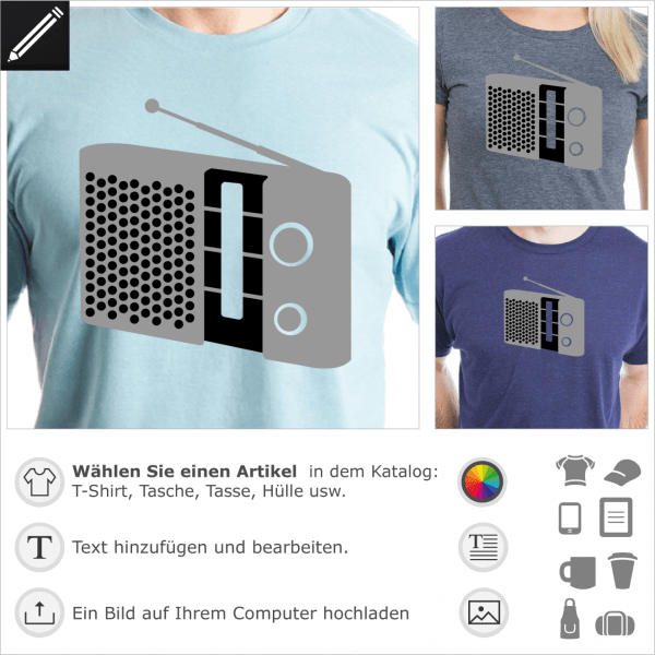 Vintage Radio, Radiogert undurchsichtiges personalisierbares Design fr T-Shirt Druck. Personalisiere dein T-Shirt oder dein Accessoire Musik.