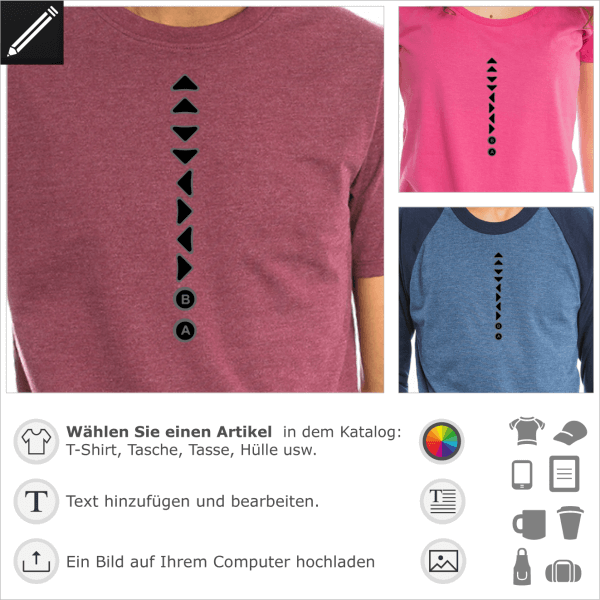 Konami Code vertikales anpassbares Design für T-Shirt Druck. Gestalte dein Retrogaming und Geek T-Shirt online.