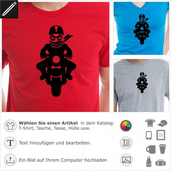 Motorradfahrer Figur mit Brillen und vintage Sturzhelme, vintage Design fr T-Shirt Druck. Gestalte ein T-Shirt Motorrad.