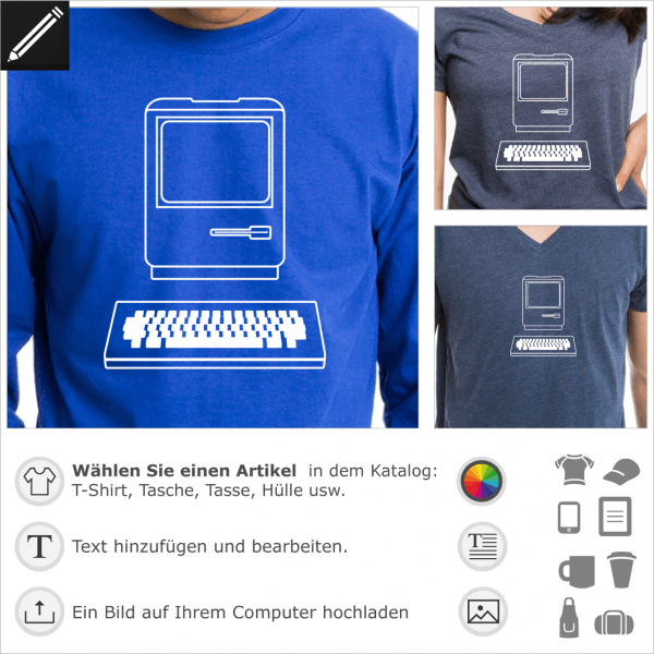 Vintage Mac Computer Design fr T-Shirt Druck. Personalisierte Retro Geek und Retro Gaming Design.