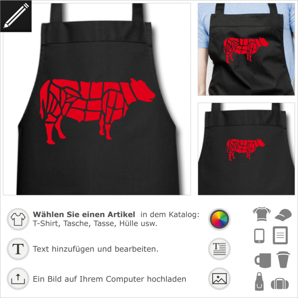 Rindfleisch Metzger Design fr Schrze Druck. Gestalte eine Schrze fr kochen mit diesem Motiv.