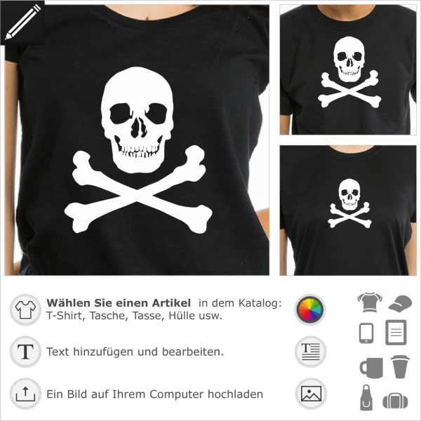 Klassischer Totenkopf Design fr T-Shirt Druck. Selbst gestalte ein Piratenflagge T-Shirt.