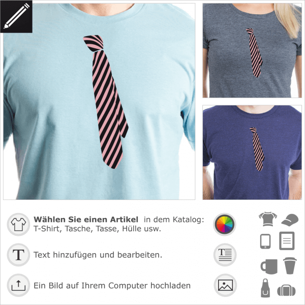 Schiefe Krawatte mit diagonalen Streifen. Falsches Krawatte Design fr T-Shirt Druck.