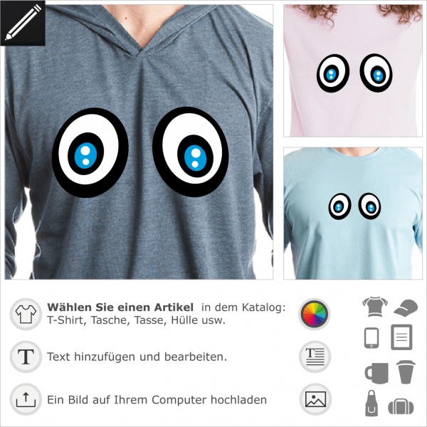 Blaue Augen personalisierbare Smiley fr T-Shirt Druck.