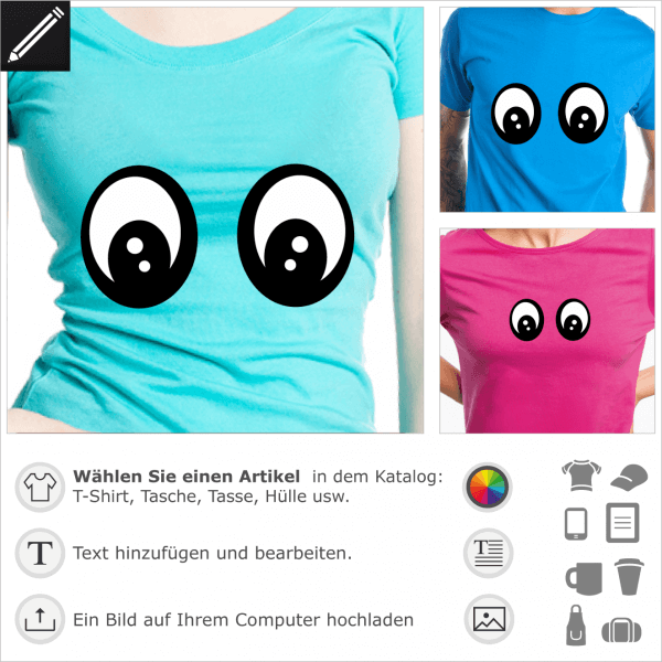 Smiley personalisierbares Design. Lustige Augen, 2 Farben Design fr T-Shirt Druck.