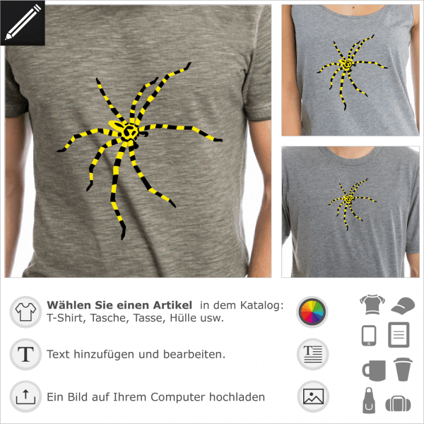 Gestalte ein T-Shirt mit diesem Helle gestreifte Spinne Motiv.