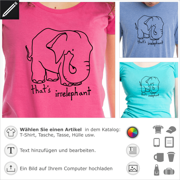 That's irrelephant Design aus Striche gezeichnet. Humor und Wortspiel Design fr T-Shirt Druck.