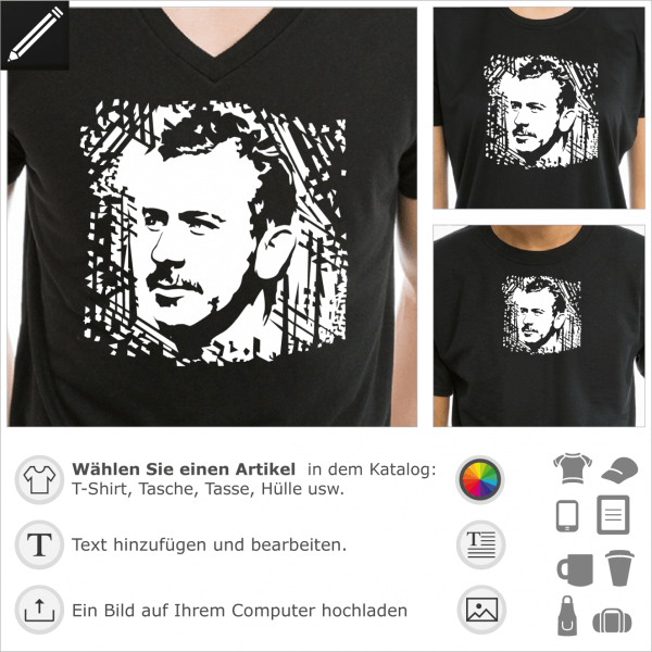 Steinbeck umgekehrt Portrt fr dunklen T-Shirt Druck.