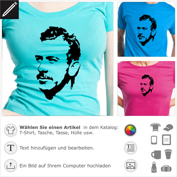 Steinbeck Portrt fr personalisierte T-Shirts. Gestalte einen Artikel mit diesem Schriftsteller Portrt.