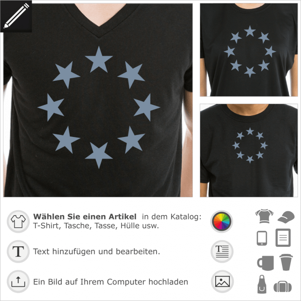 Sterne Kreis Design fr T-Shirt Druck. Gestalte ein T-Shirt Stars und USA.