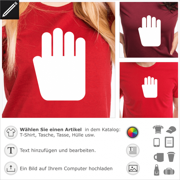 Stop Hand Pikto, 1 Farbe personalisierbarer Hand Piktogramm fr T-Shirt Druck.