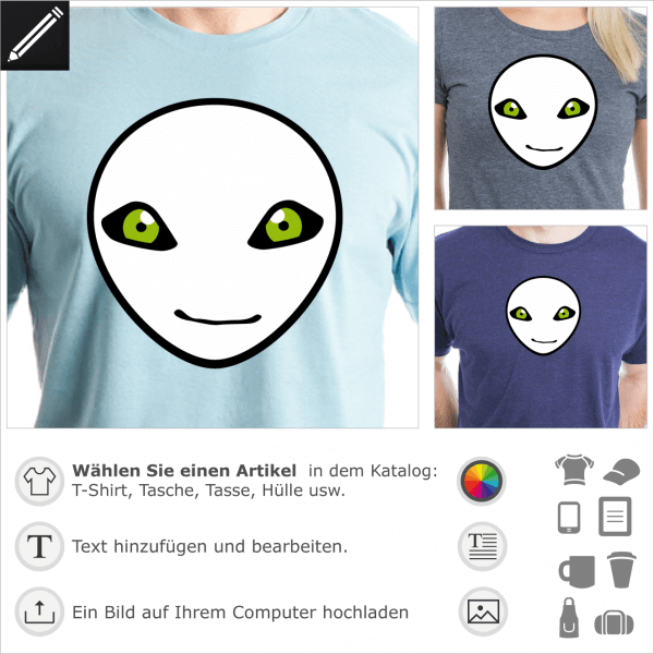 Alien 3 Farben Design fr T-Shirt Druck. Gestalte ein Auerirdische T-Shirt.