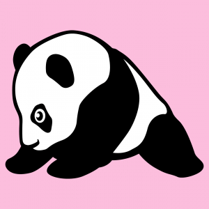 Panda Baby-T-Shirt. Baby-Panda sitzend mit Beinen auf dem Boden, im Profil eingezeichnet.  Ein Panda- und Kawaii-Design zum Anpassen.