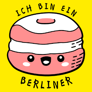 Entwerfen Sie lustige Sprüche, Ich bin ein Berliner, Zitat aus JFK und lustige Kawaii-Donuts zur individuellen Gestaltung.