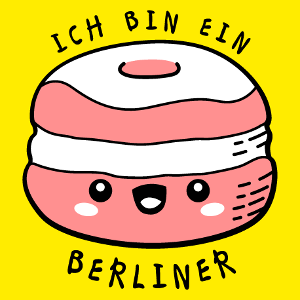 Sprche T-Shirt, Ich bin ein Berliner, JFK Zitat mit einem Berliner Kawaii-Donut zur individuellen Gestaltung.