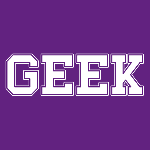 T-Shirt Geek, Design Geek im Schriftart College. Einfarbiges Wort in Grobuchstabe.