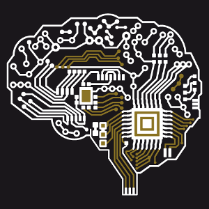 Kundenspezifisches Leiterplatten Design in Form eines Gehirns im Profil eingezeichneten. Erstelle ein originelles Nerd und Roboter T-Shirt.