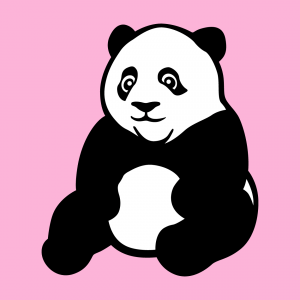 Panda-T-Shirt. Schwarz-Wei-Panda gezeichnet mit flachen Tnen und dicken Konturen.  Ein Kawaii-Design und wilde Tiere, die online angepasst werden k