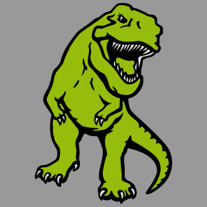 Dreifarbiger Dinosaurier zum Bedrucken von T-Shirts. T-rex opak.