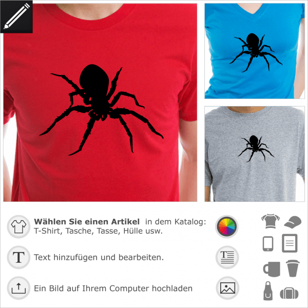 Tarentula personalisierbares Design für T-Shirt Druck. Gestalte ein Spinne T-Shirt.