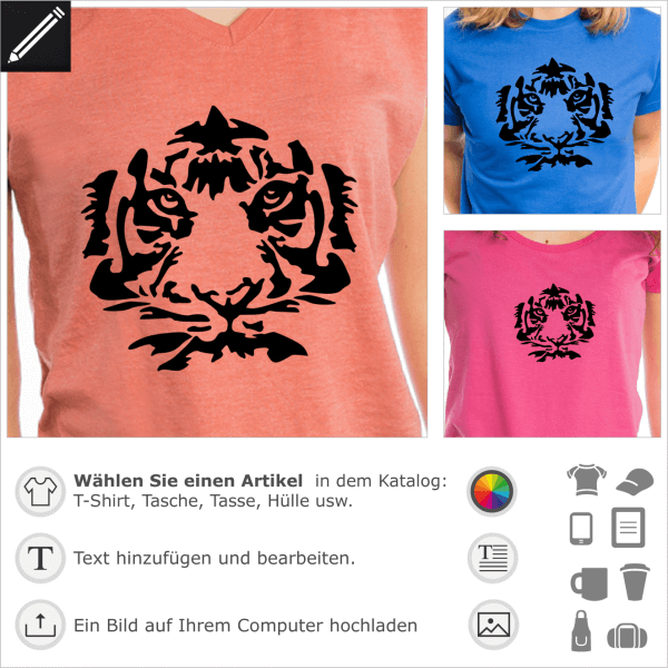 Stilisierter Tiger. 1 Farbe Design fr T-Shirt Druck. Gestalte einen Artikel mit diesem Tiger Design.