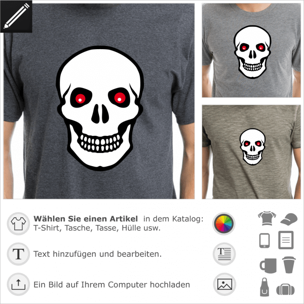 Piraten Totenkopf mit roten Augen. Personalisierbarer Totenkopf fr T-Shirt Druck. 3 Farben Piraten Design.