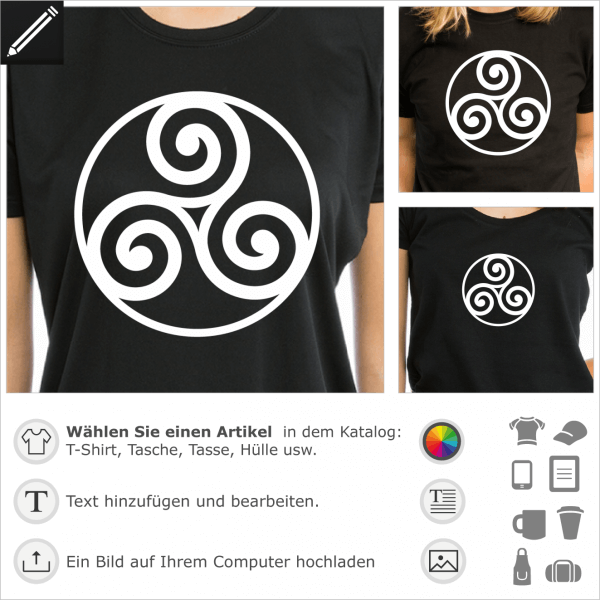 Eingekreiste Keltische Triskele, personalisierbarer Triskelion und Kreis fr T-Shirt Druck.