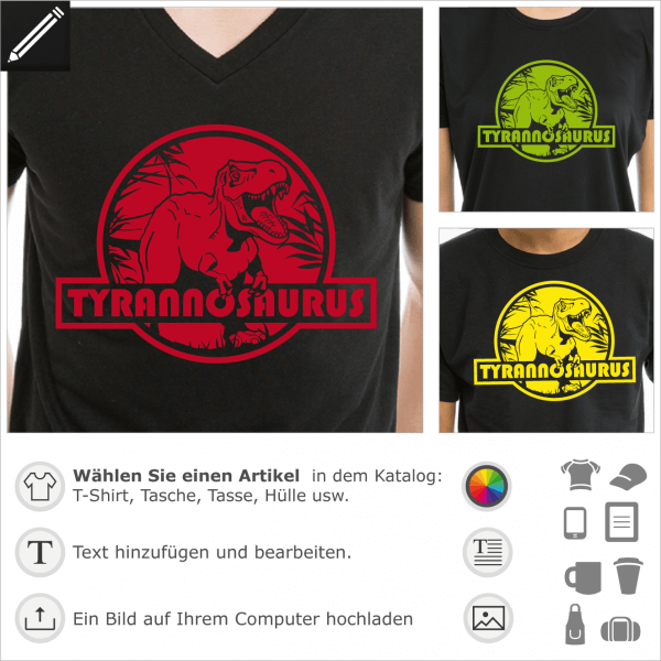 T-Shirt tyrannosaurus rex personalisiert. Gestalte ein originelles Dinosaurier T-Shirt mit diesem runden Logo, das vom Jurassic Park inspiriert wurde 