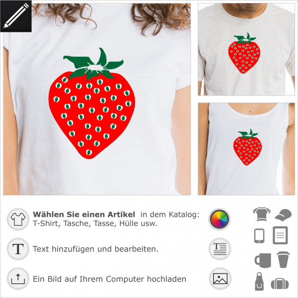 Erdbeere personalisiserbares Design, 3 Farben Motiv fr T-Shirt Druck.