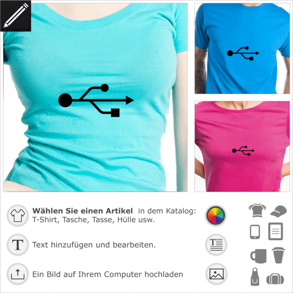 USB Symbol, personalisierbares Design fr T-Shirt Druck.