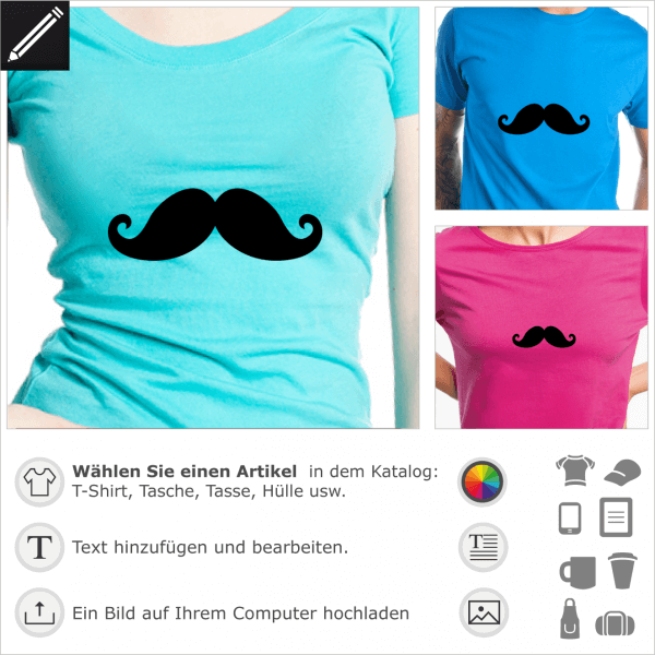 Schnurrbart personalisierbares Design mit kleinen Locken. GEstalte ein T-Shirt Schnurrbart.