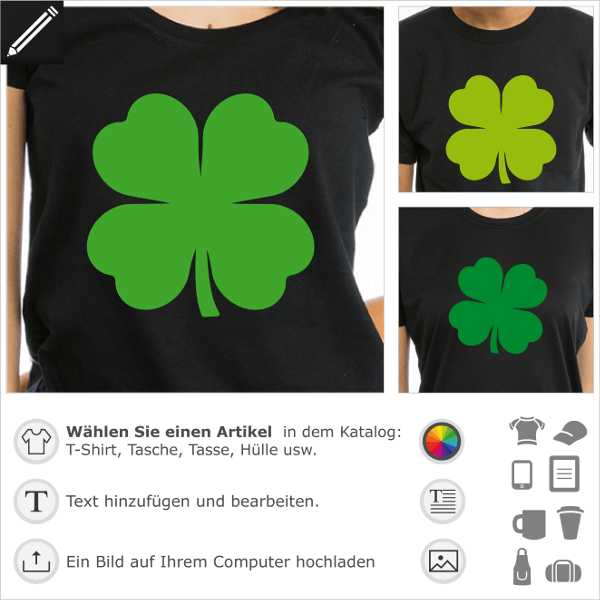 Vierblttriges Kleeblatt T-Shirt zum Personalisieren und Drucken fr St. Patrick's Day. Undurchsichtiger, einfacher irischer Klee.