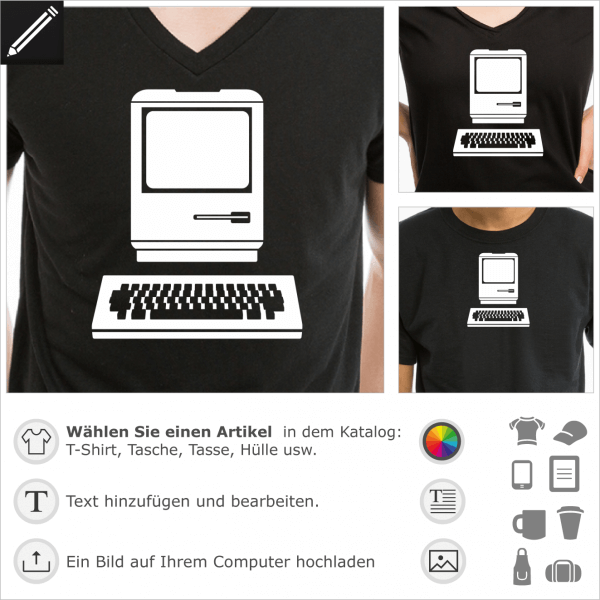 Vintage Macintosh Design, Geschichte der Informatik personalisierbares Design für T-Shirt Druck.