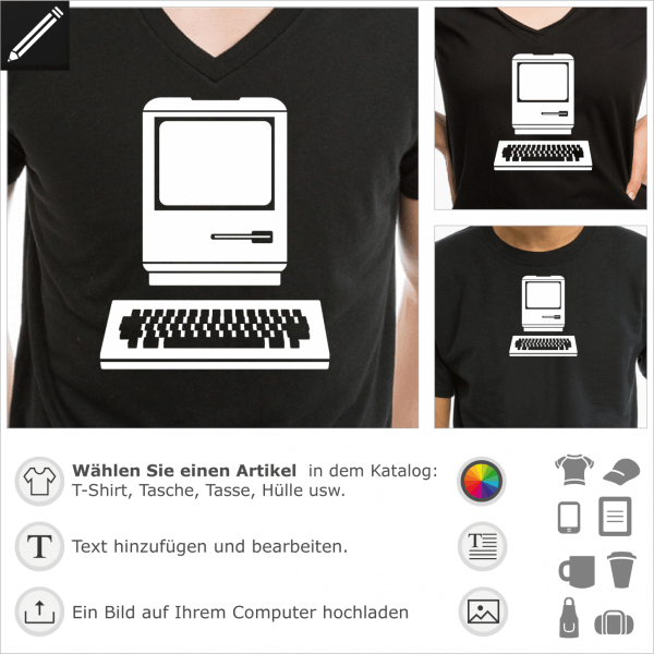 Vintage Macintosh Design, Geschichte der Informatik personalisierbares Design fr T-Shirt Druck.