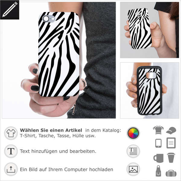 Zebra Streifen fr Handy Hlle Druck. Personalisiere eine iPhone Hlle mit diesem Zebra Design.