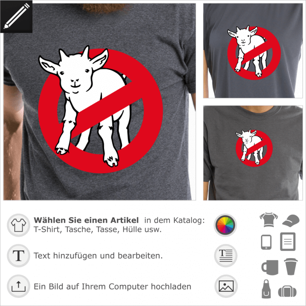 Ziege fr T-Shirt Druck. Goatbusters, Geek Humor. Lustige Ziege und Verkehrsschild.