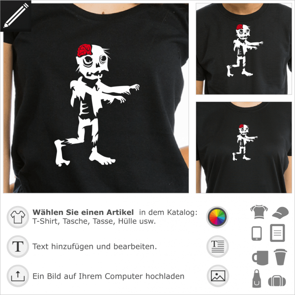 Zombie personalisierbare Figur für T-Shirt Druck. Gestalte dein T-Shirt Zombie für Halloween.