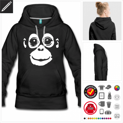 schwarzes Orangutan Hoodie online Druckerei, höhe Qualität